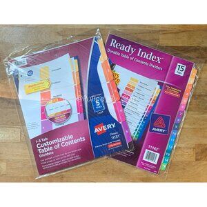 AVERY 11143 + 11131 Ready Index 15 Tab & 5 Tab Dividers - 1 Pack Each - NWT